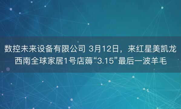 数控未来设备有限公司 3月12日，来红星美凯龙西南全球家居1号店薅“3.15”最后一波羊毛