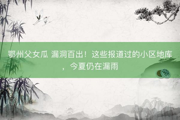 鄂州父女瓜 漏洞百出！这些报道过的小区地库，今夏仍在漏雨