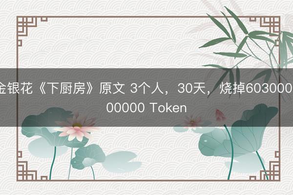 金银花《下厨房》原文 3个人，30天，烧掉603000000000 Token