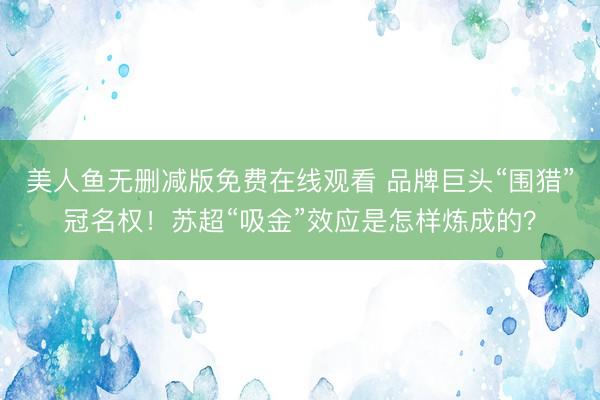 美人鱼无删减版免费在线观看 品牌巨头“围猎”冠名权！苏超“吸金”效应是怎样炼成的？