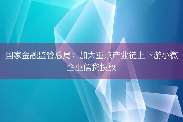 国家金融监管总局：加大重点产业链上下游小微企业信贷投放