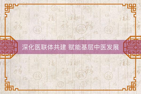 深化医联体共建 赋能基层中医发展