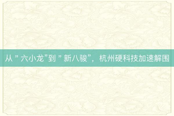 从＂六小龙”到＂新八骏”，杭州硬科技加速解围