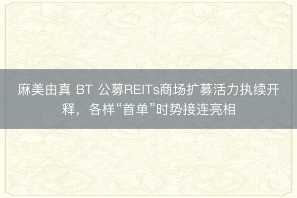 麻美由真 BT 公募REITs商场扩募活力执续开释,各样“首单”时势接连亮相