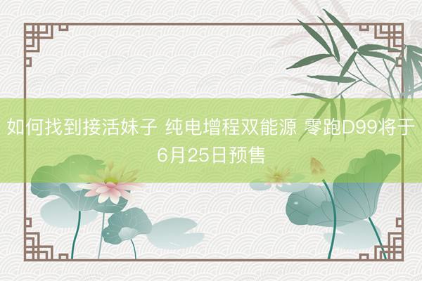 如何找到接活妹子 纯电增程双能源 零跑D99将于6月25日预售